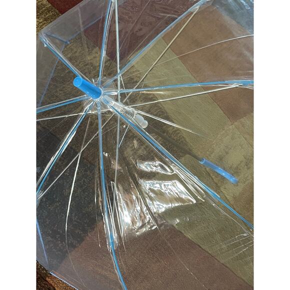 CLEAR SEE THROUGH BUBBLE DOME UMBRELLA BLUE COLOR TRIMMED  FULL SIZE - Picture 4 of 5